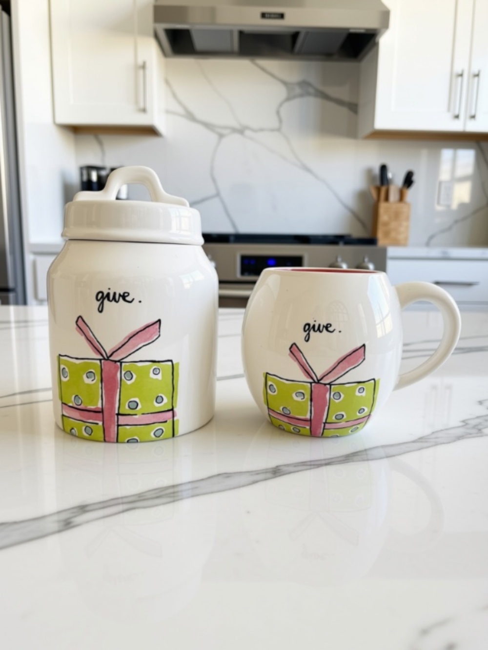 Rae Dunn “GIVE” Christmas Canister & Matching Mug Set